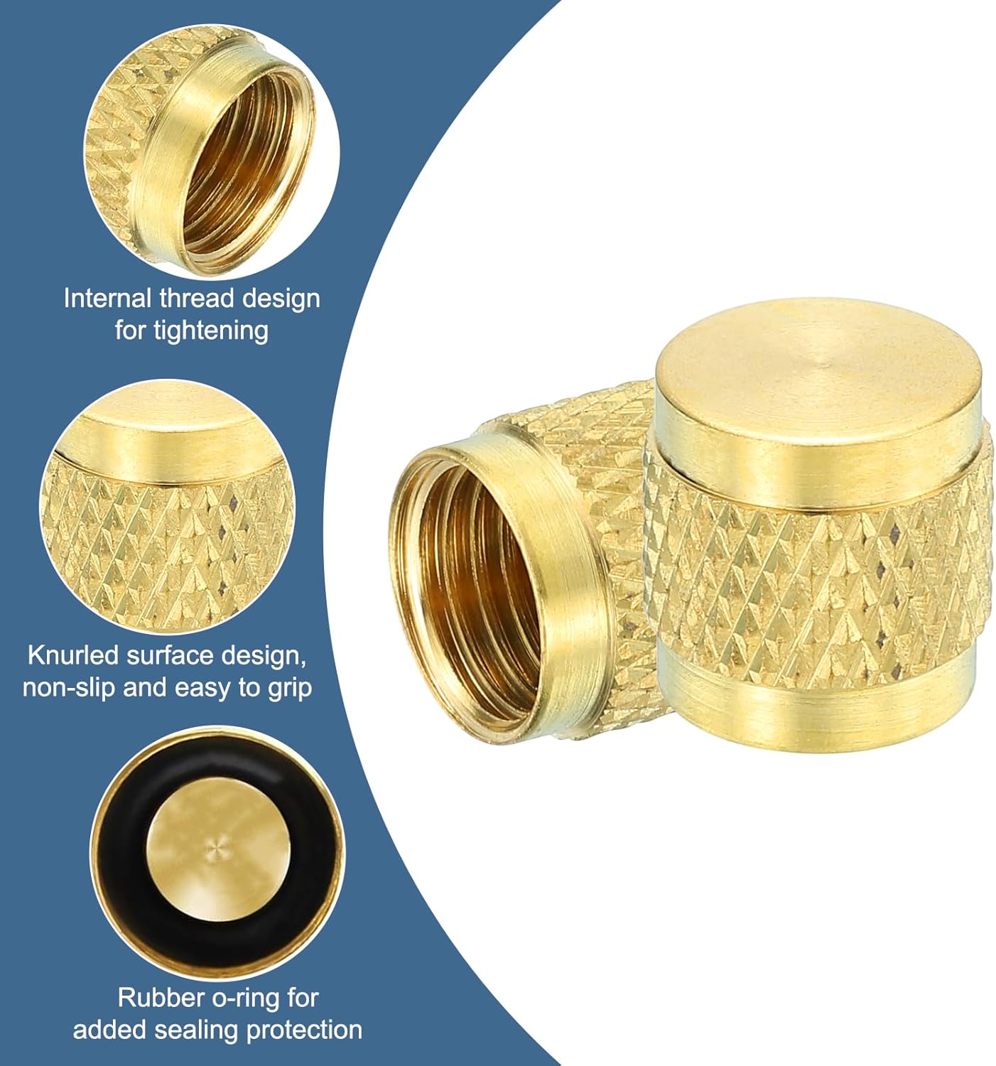 uxcell 1/4" SAE Brass Flare Caps, 12Pcs Solid Brass Valve Caps, Refrigeration Valve Cap Flat with Rubber Seal for HVAC AC System, Air Conditioning Industry Tubing