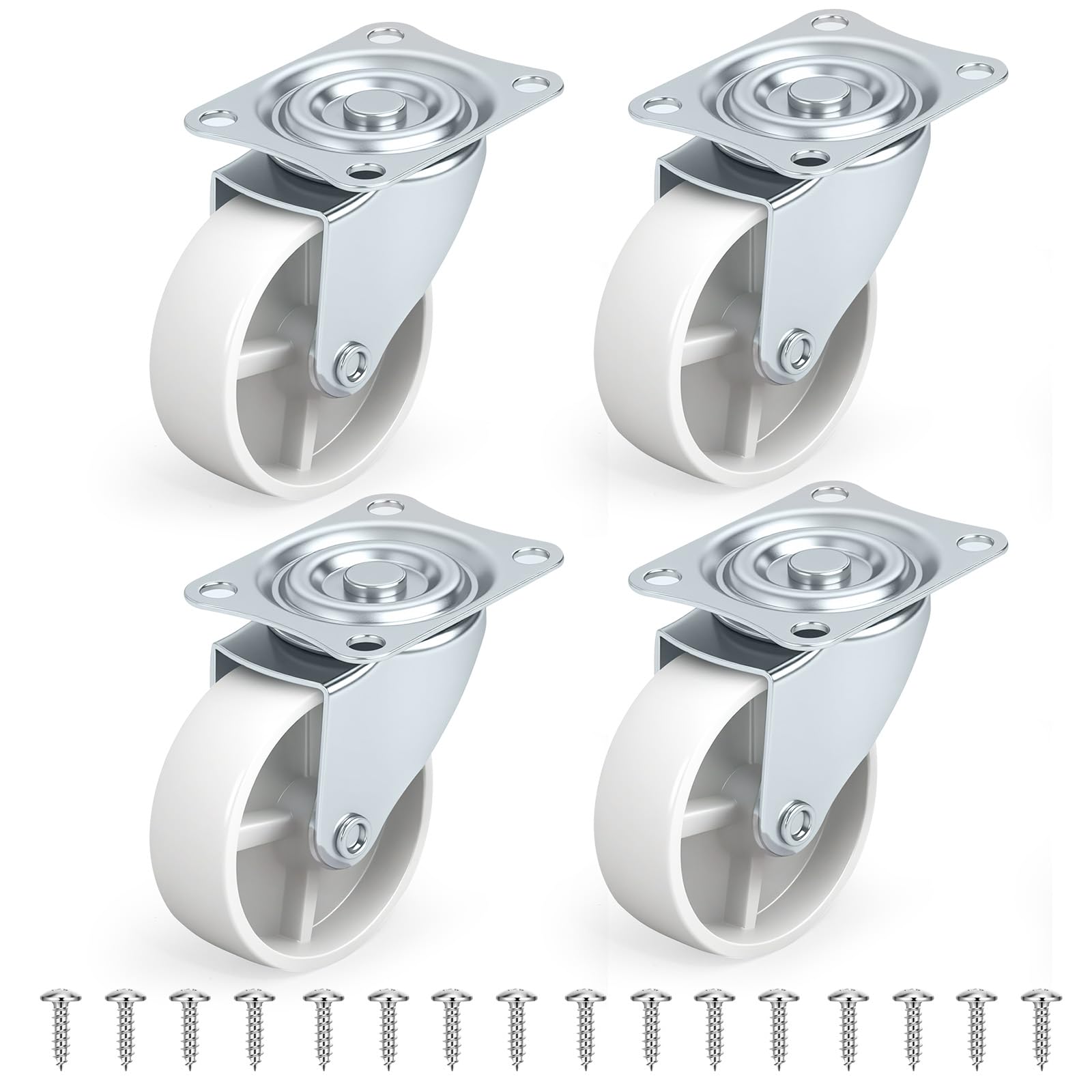 Nfbcxutkw 5 3 Inch Casters Set Of 4, 4 Swivel, White Pp