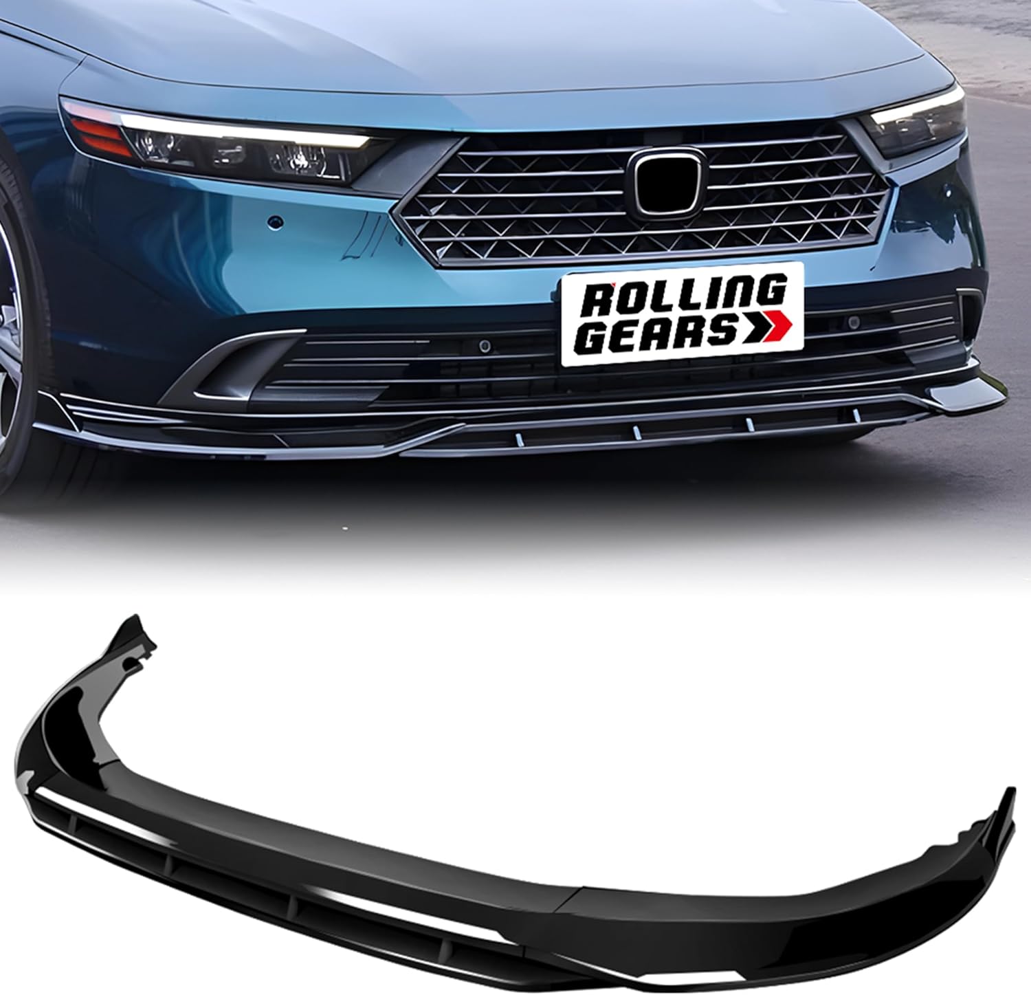 Gloss Black Front Lip Spoiler Compatible with 2023–2025 Honda Accord 11th Gen Sedan Front Spoiler, Front Bumper Lip Exterior Body Kit (4-Piece Sporty Style)