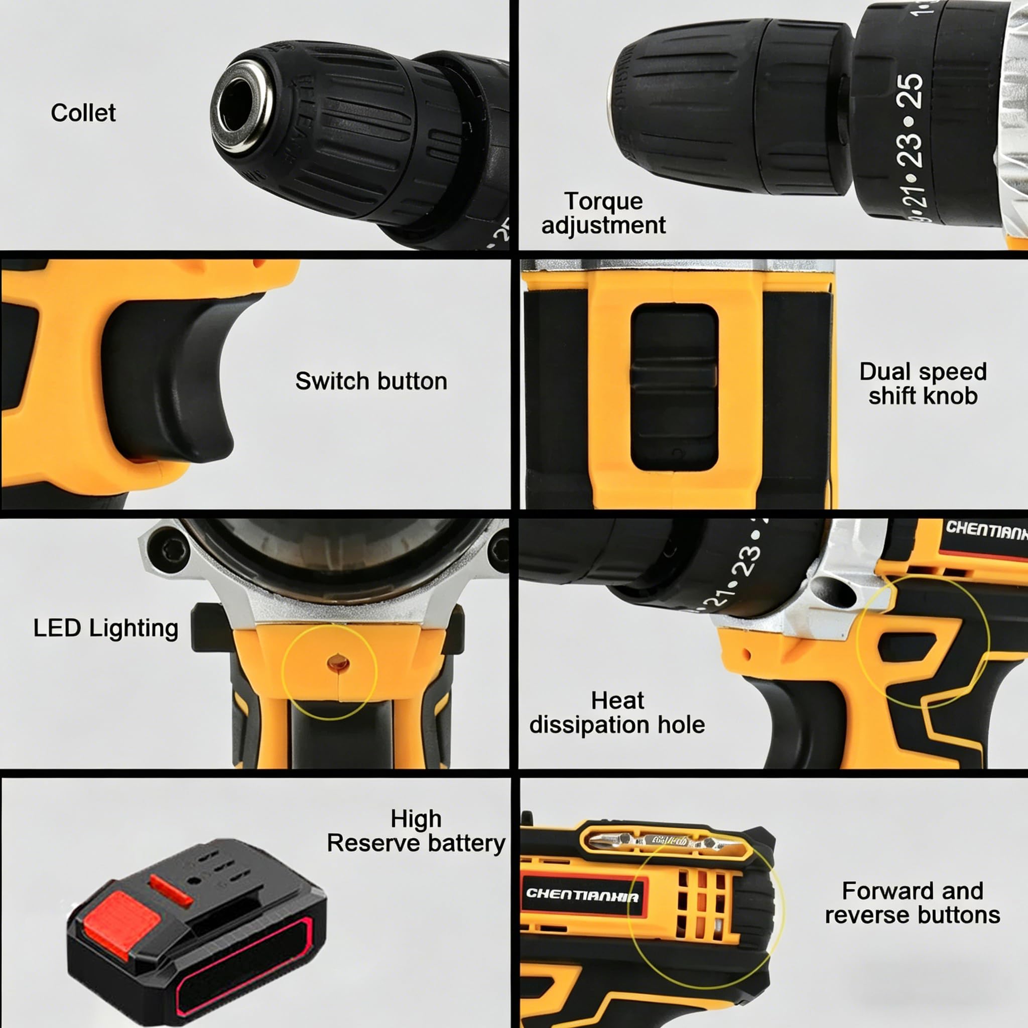 Trapano Avvitatore Batteria Brushless, 25+1 Impostazione Coppia trapano elettrico con LED Luce, 2 Velocità, 24 Accessori per Riparazione, Fai da te