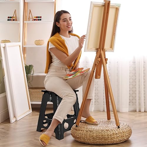 Miniatura 7 de Taburete plegable de 16 pulgadas, capacidad de 400 libras, taburete plegable de plástico resistente para adultos y niños, taburete con asa, fácil de