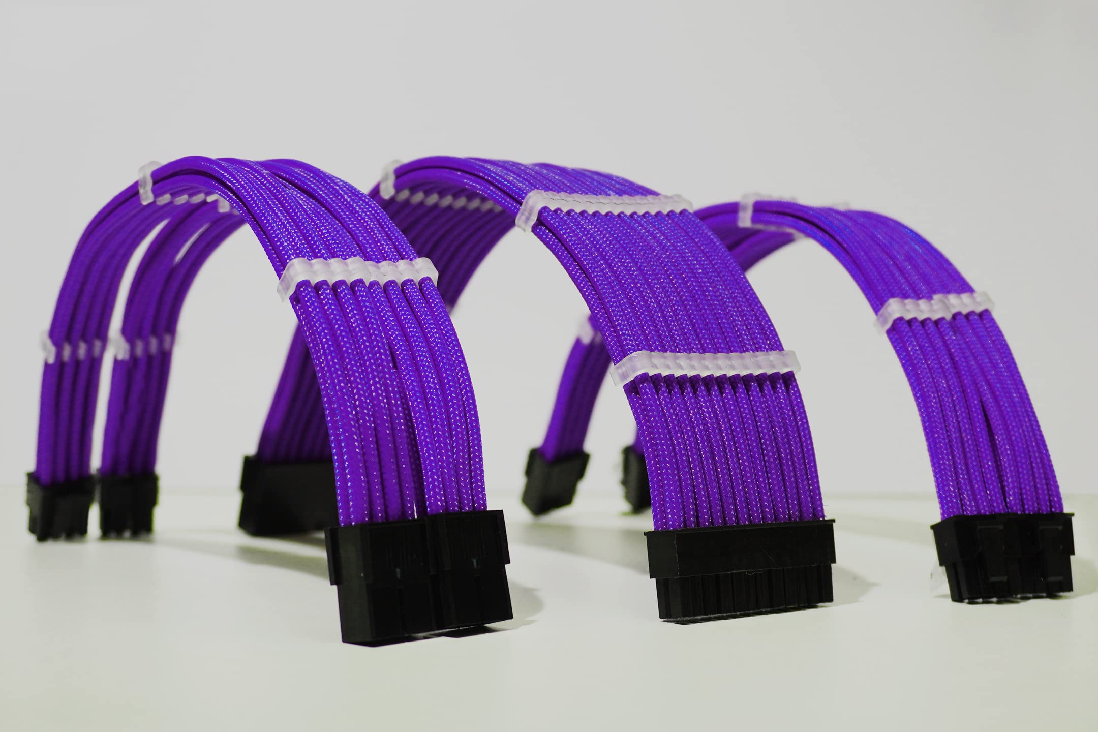 Volted Mods PSU Custom Sleeved Extension Cable w/Comb kit┃1 x 24 P (20+4)┃1 x 8 P (4+4) CPU┃2 x 8 P (6+2) GPU Set┃30CM 300MM (Purple)