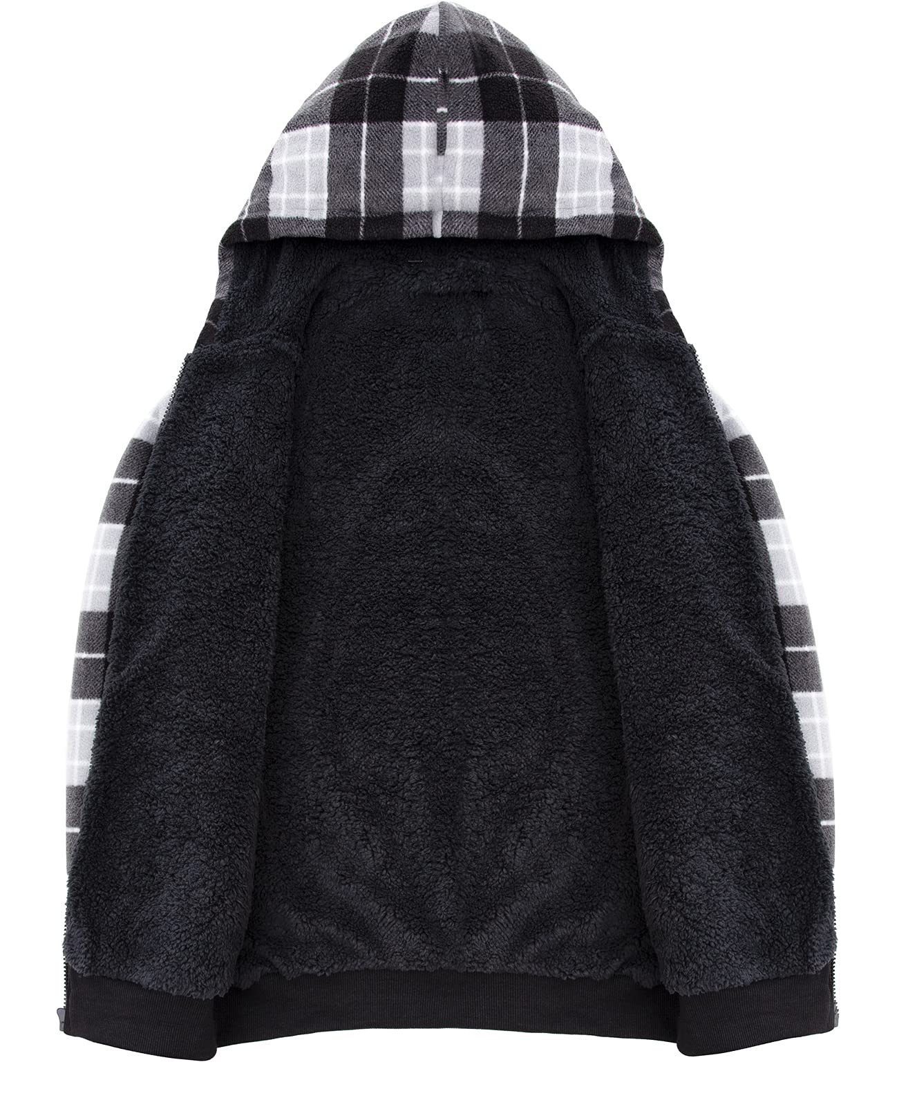 Męska bluza z kapturem z podszewką Sherpa z pełnym zamkiem błyskawicznym dla mężczyzn, bluza z kapturem kurtka (podszewka Sherpa), Czarny/Szary, XL