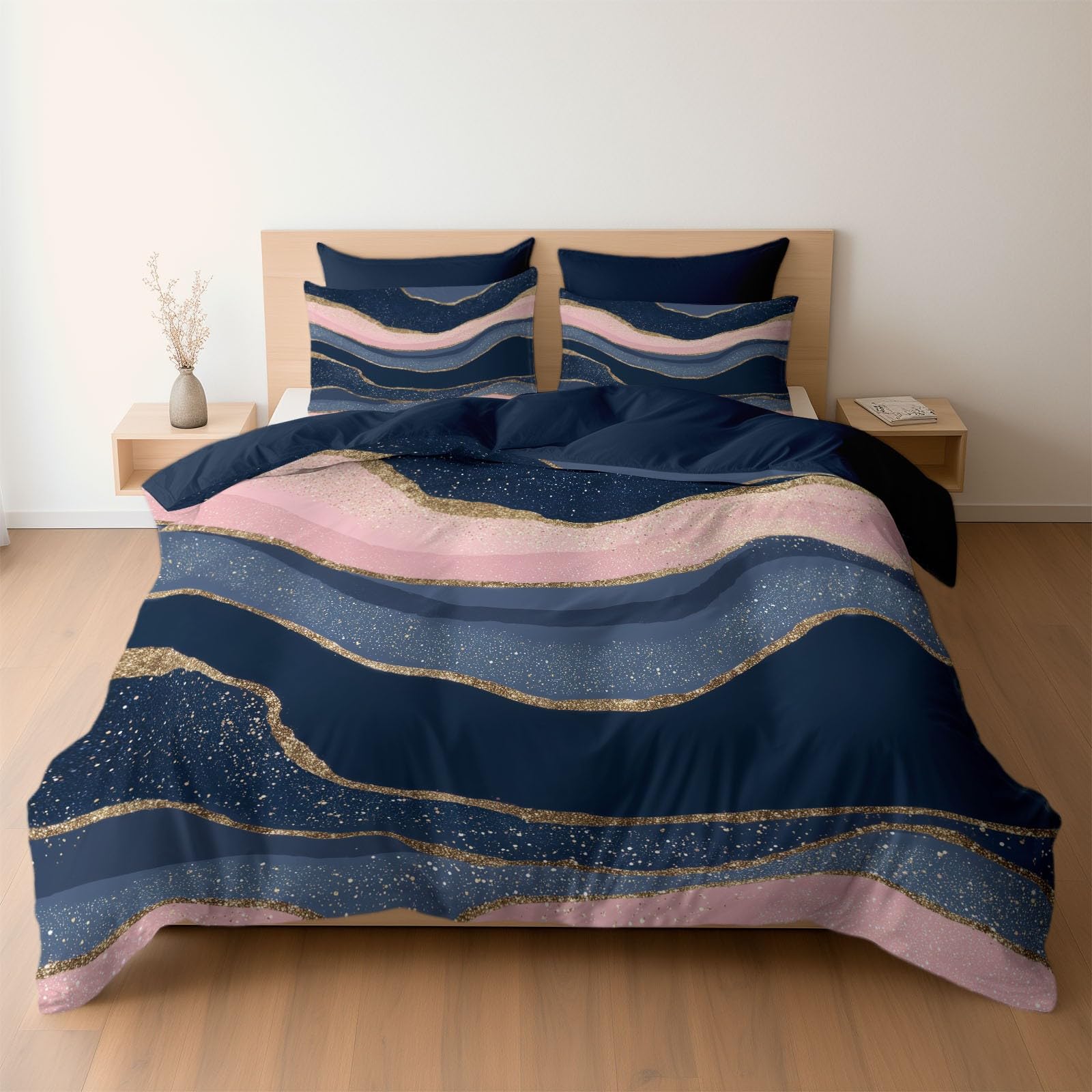 Parure de lit marbre abstrait bleu pour une chambre moderne et zen