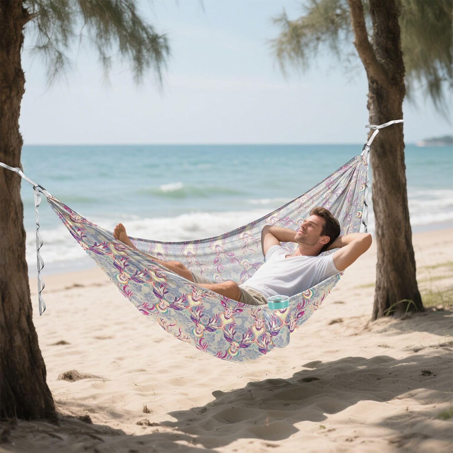 Psychedelic Deer Hammocks with Tree Straps Indoor Hammock for Camping & Hiking Essential
