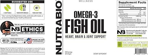 Miniatura 10 de NutraBio Omega 3 Aceite de Pescado Suplemento para Salud Cardiovascular - 500 Cápsulas Blandas