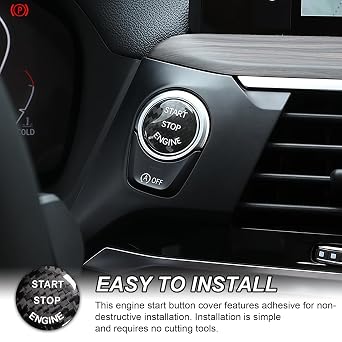 Car Engine Start Stop Button Cover,Carbon Fiber Engine Start Stop Switch Cover, Universal Car Ignition Protective Covers Trim Sticker Decoration (Black)
