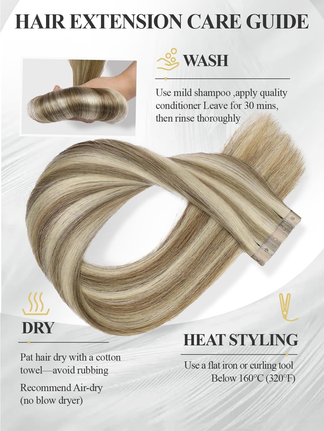 PU Weft Human Hair Extensions Glueless No Tape in Hair Extension for Women Remy Invisible Human Hair Extension with Micro Beads Highlight Blonde 9A/P60 Micro Ring PU Hair Extensions (4Pcs,16 Inch)