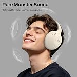 Monster Harmonic N22 Le bruit actif annule les écouteurs, Bluetooth casques sur oreille avec 3 EQ Modes, 110H L'heure du jeu, HiFi Stereo Audio, Bluetooth 6.0, Casques sans fil pour les voyages de travail, Noir