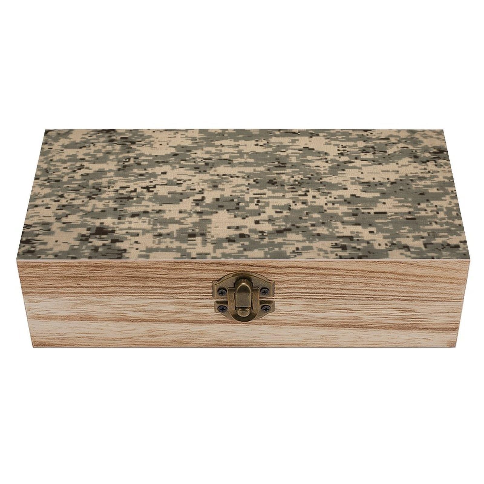 VstaDank Army Digital Camouflage Wooden Box with Hinged Lid Handmade Wooden Jewelry Boxs Organizer Personalized Woodens Keepsake Box for Pictures Wedding Photo Jewelry Decorative Chest Rustic Crate