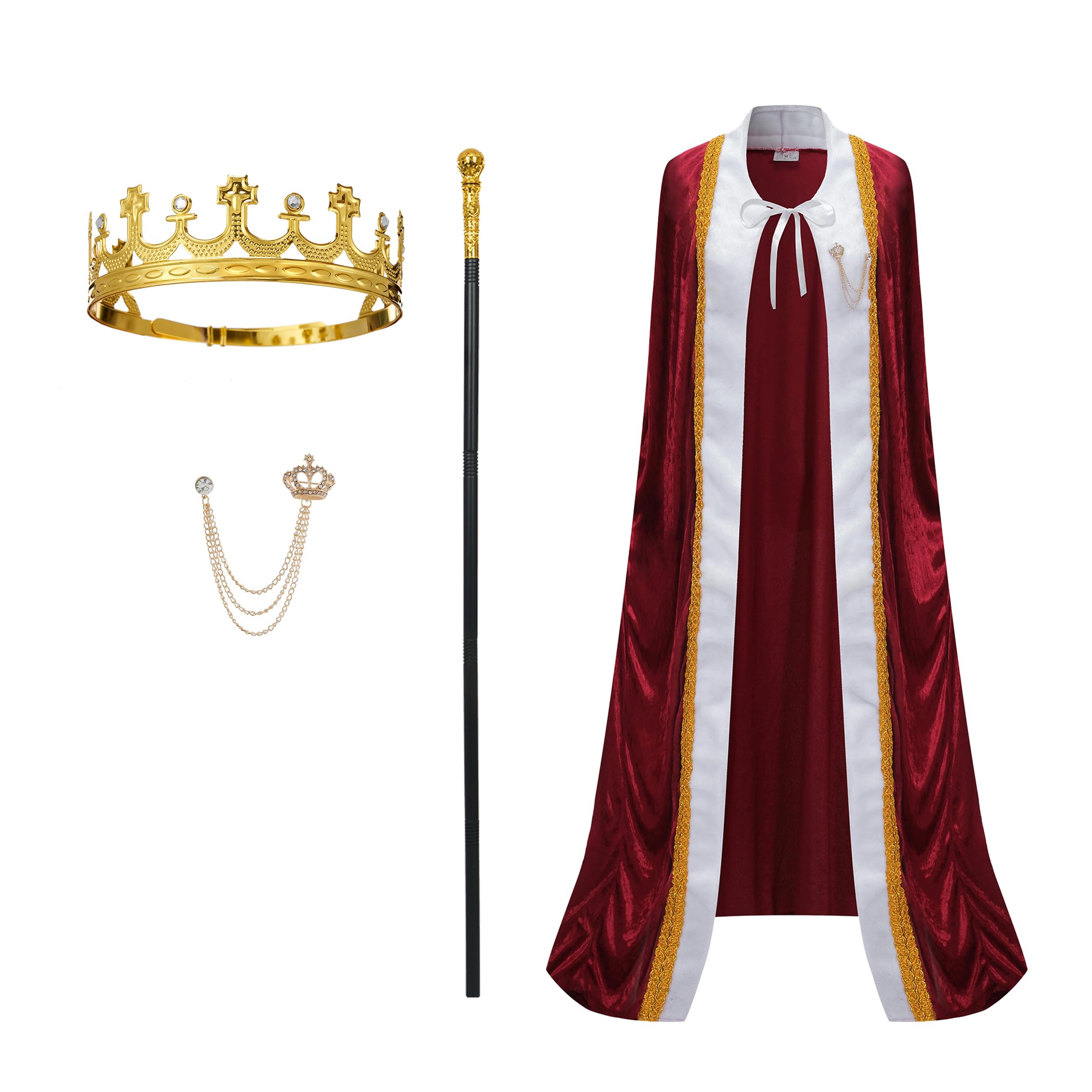 SightYoung King Costume for Men and Women,Queen Costume,Adult King Cape Robe Metal Crown Scepter,Lord Farquaad Costume