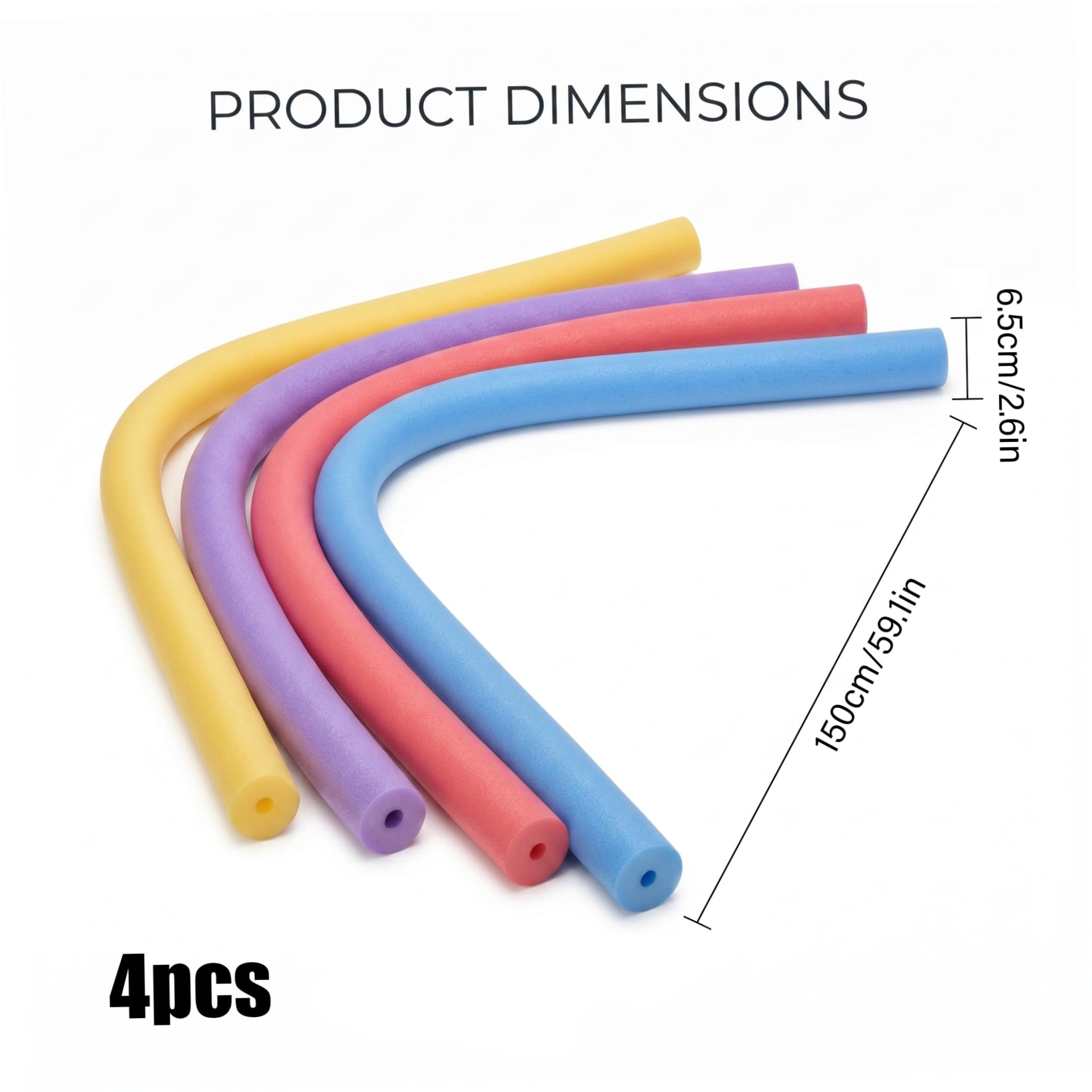 Lot de 4 nouilles de piscine jumbo en mousse - Flotteurs creux flottants de 150 cm pour jeux d'eau pour enfants (rouge, jaune, violet, bleu)