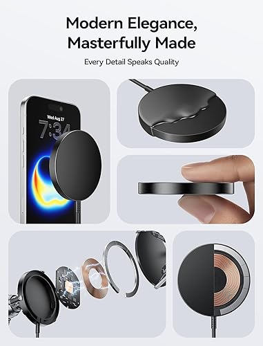 Miniatura 5 de Cargador Mag-Safe para iPhone 17, paquete de 2, cargador inalámbrico magnético JSAUX de 15 W para cargador MagSafe, iPhone 17 Air Pro