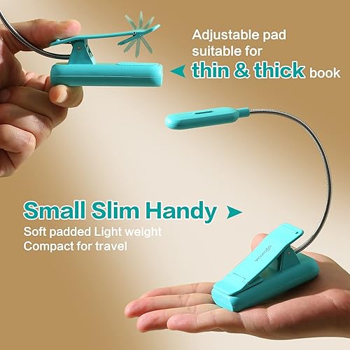 Miniatura 5 de VAVOFO - Luz de lectura con clip, 7 LED con 9 niveles de luz cálida, fría y luz diurna, lámpara para el cuidado de los ojos con indicador de batería