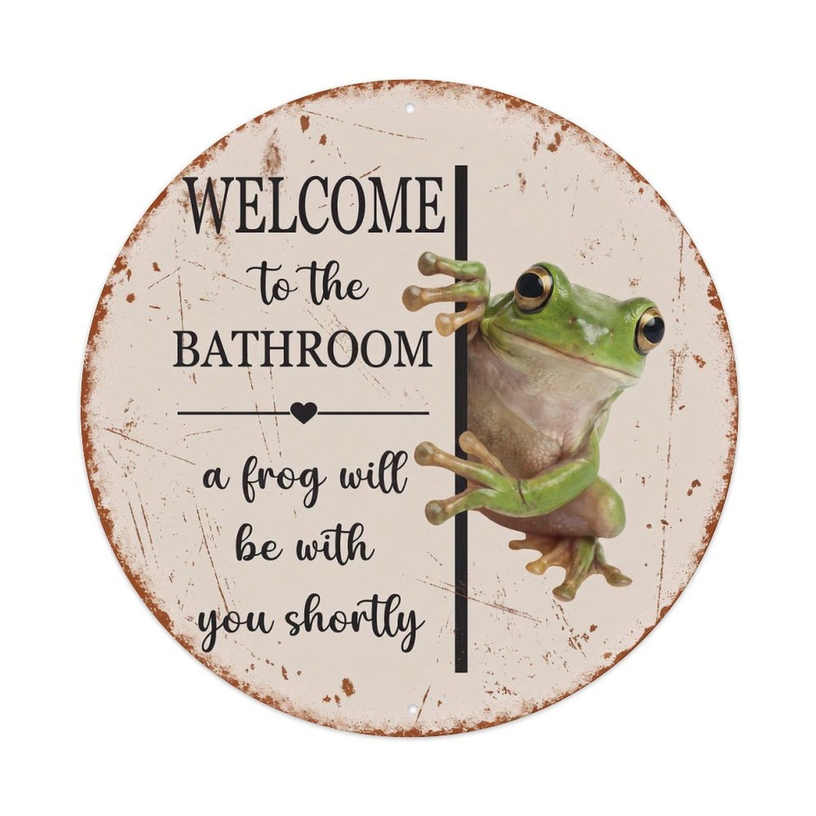 Vintage WELCOME To The BATHROOM Frog Metal Tin Sign