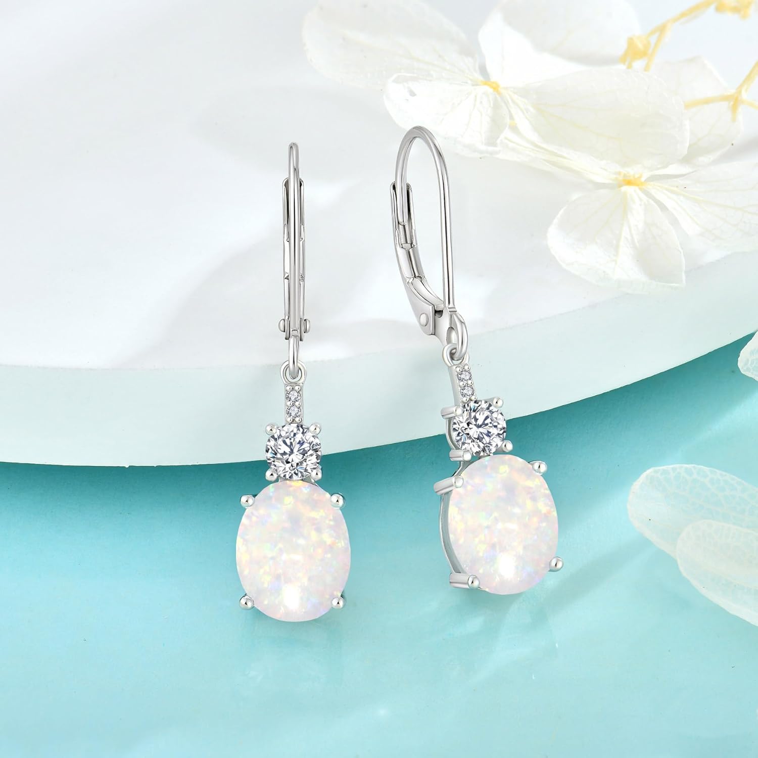 Oval Dangle Drop Earrings for Women 925 Sterling Silver Leverback Earrings Birthstone Jewelry Gifts for Her - Image 4