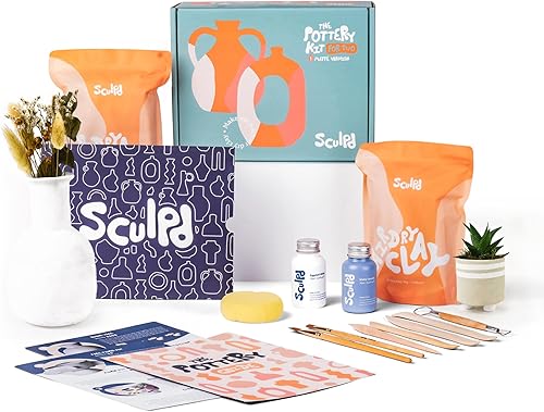 Miniatura 11 de Sculpd - El kit original de cerámica - Kit completo de arcilla seca al aire para adultos incluye herramientas de escultura, barniz, pinceles