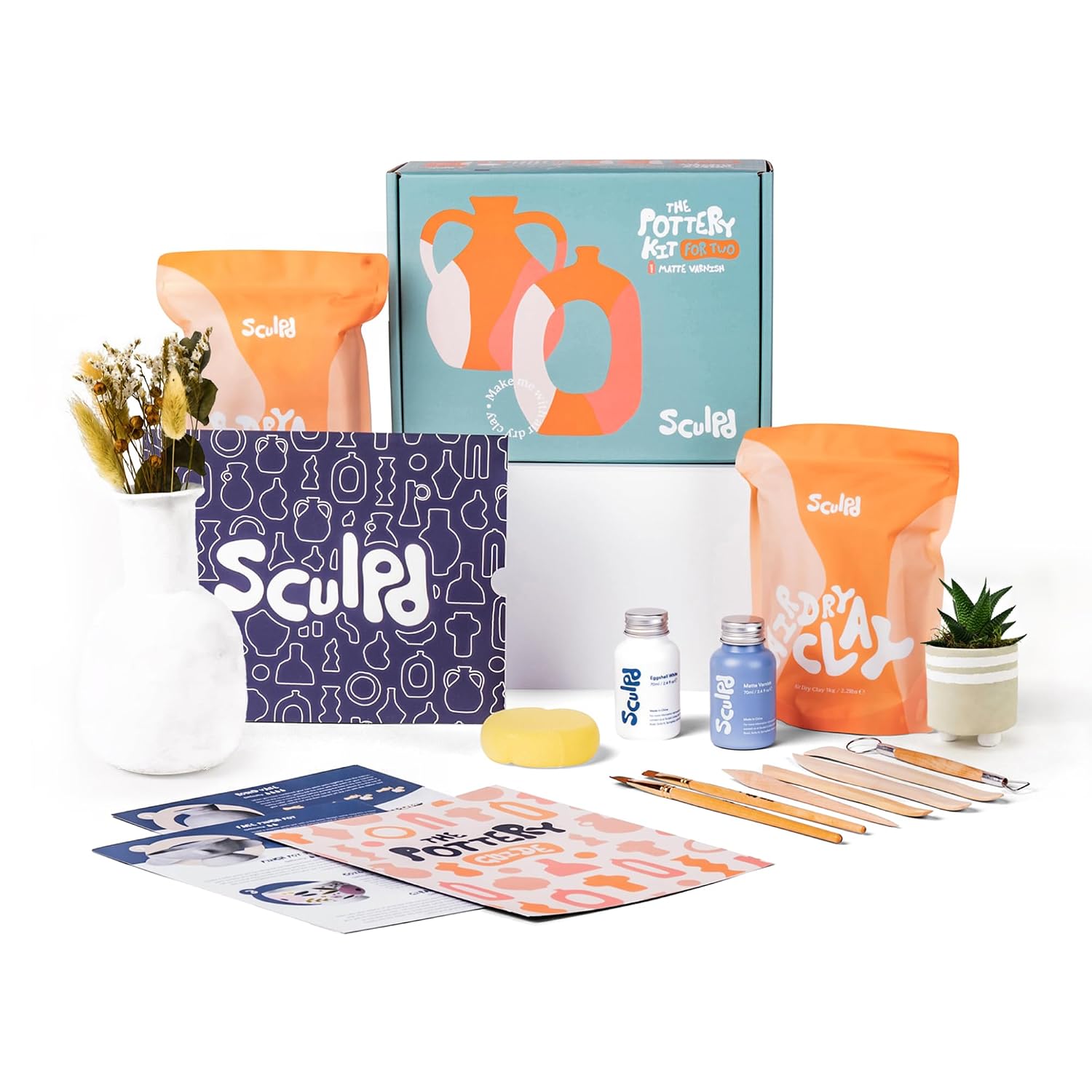 Sculpd - The Original Pottery Kit for Adults - Air Dry Clay for Adults, Tools, Varnish, Brushes, Mother's Day Activities, ... - Review, Price and Buying Guide