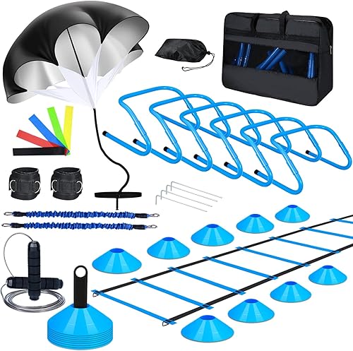 Syhood - Juego de equipos de entrenamiento de agilidad que incluye escaleras de agilidad de 20 pies, conos de fútbol, cuerdas de salto, bandas de