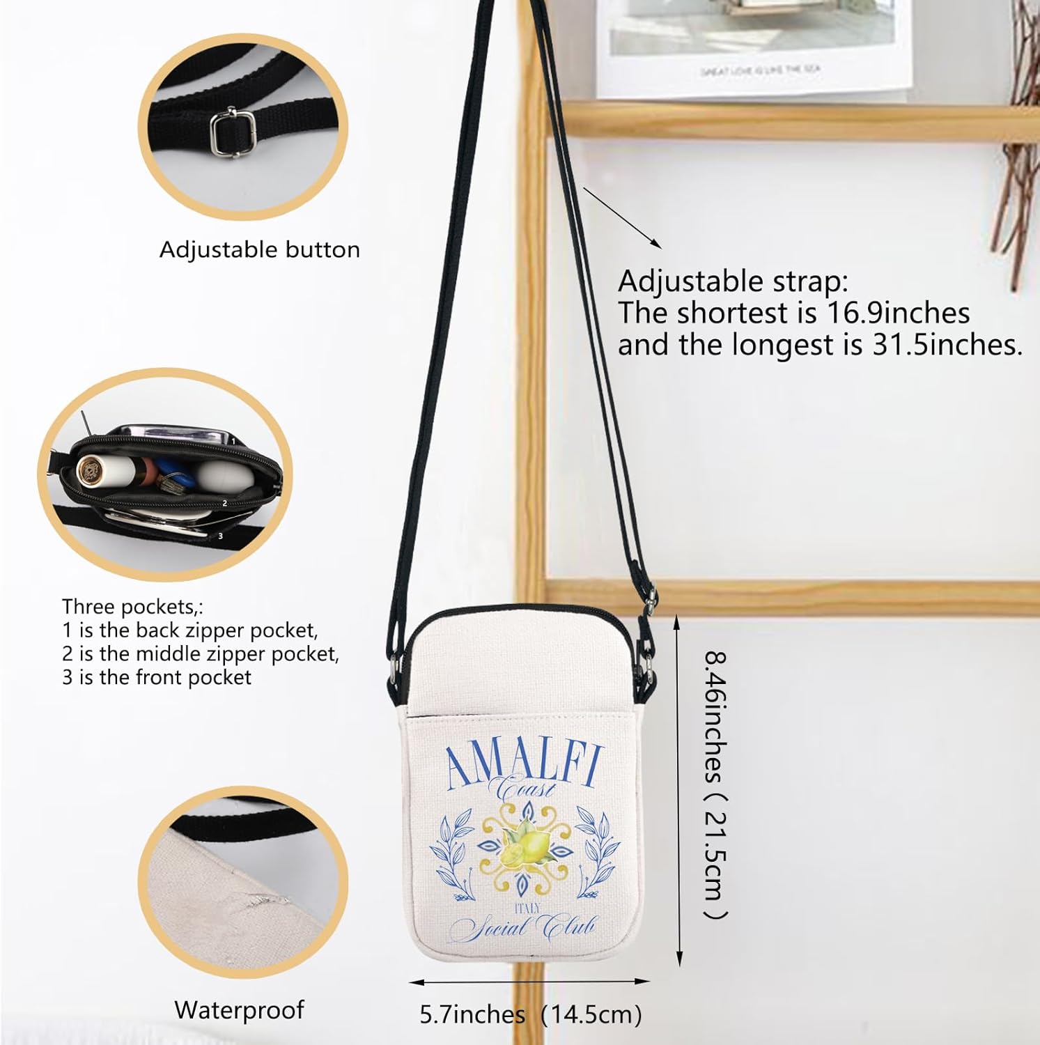Amalfi Coast iItaly Trip Crossbody Bag Italy Vacation Trip Gift Amalfi Coast Social Club Shoulder Bag Lemon Lover Gift - Image 4
