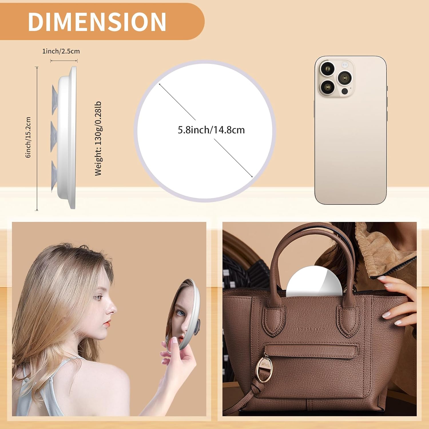 Magnifying Mirror 40X with Suction Cups, Large 6inch Travel 40X Magnified Round Makeup Mirror with High Magnification, Make up Mirror with Tweezers Sets