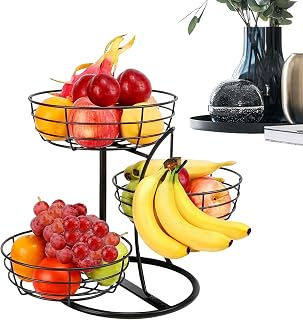Frukt- och Grönsakskorg med Bananhängare | Fruktkorg för Köksbänk för , Skafferi, Restaurang - Mat, Grönsaker, Potatis, Lök, Bröd, Snacks