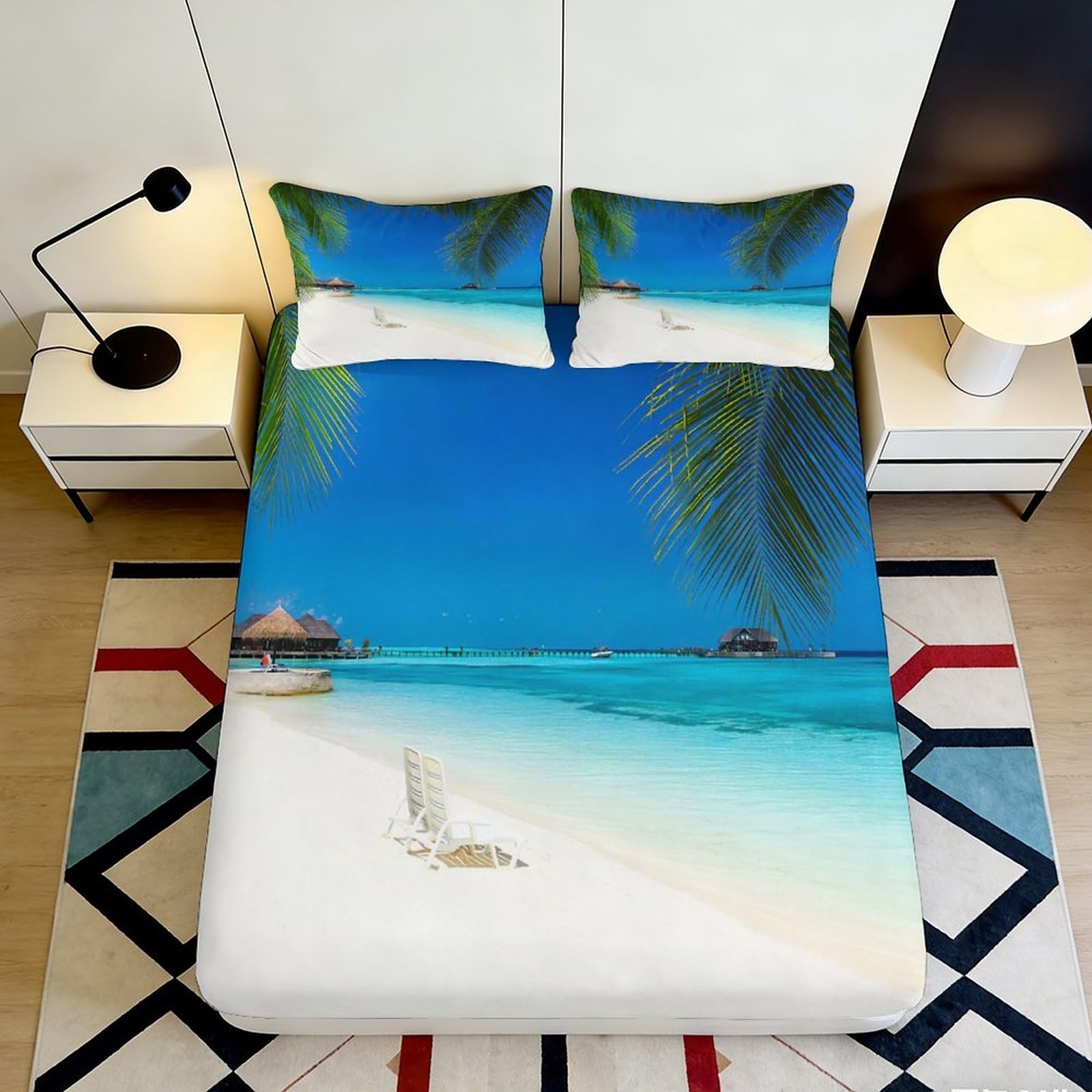 Jqzkxnhpbr Style-10 3D Printed Tropical Beach Fitted Sheet Microfiber Soft Breathable Ocean Sunset Mattress Cover For Bedroom Guest Room 90X200x25cm