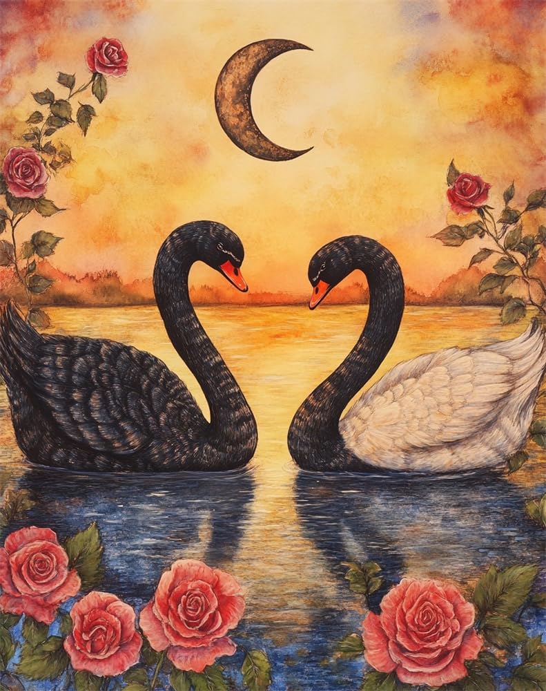Henypt Cross Stitch Kits Two Black Swans Stamped Cross Stitch Preprinted 11Ct Fabric Cross Stitch DIY Art Embroidery Kits for Adults (Stamped)