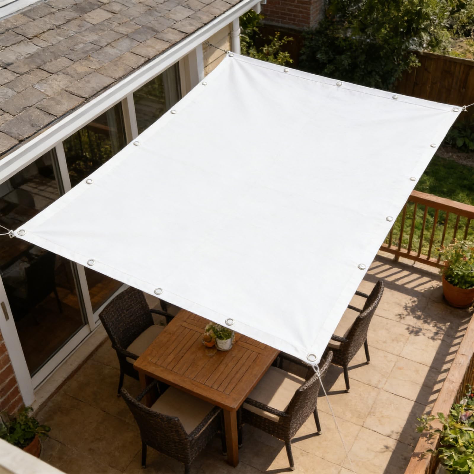 Sonnensegel mit Ösen 100 x 200 cm Polyester, Sonnenschutz 98% UV Schutz Windschutz Reißfest Wetterfest, Wasserdicht Segeltuch, Sonnenschutz Segel für Outdoor Camping Patio, Weiß Garden