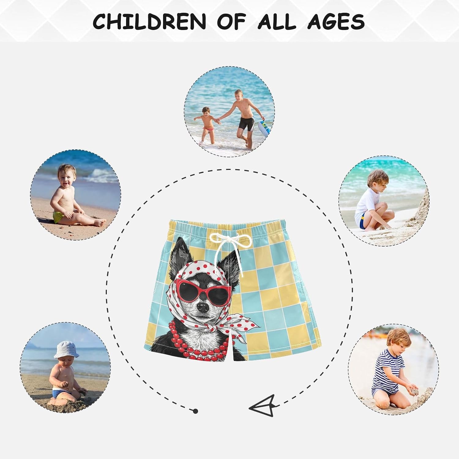 visesunny Schnauzer Headscarf Boys Swim Trunks Quick Dry Drawsting Boy's Beach Shorts Boy Bathing Suit with Pockets