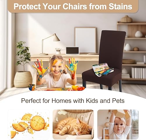 Miniatura 6 de SearchI, Fundas para sillas de comedor, juego de 6, de tela de elastano suave y elástica, extraíbles, lavables, protectores de polvo para sillas de