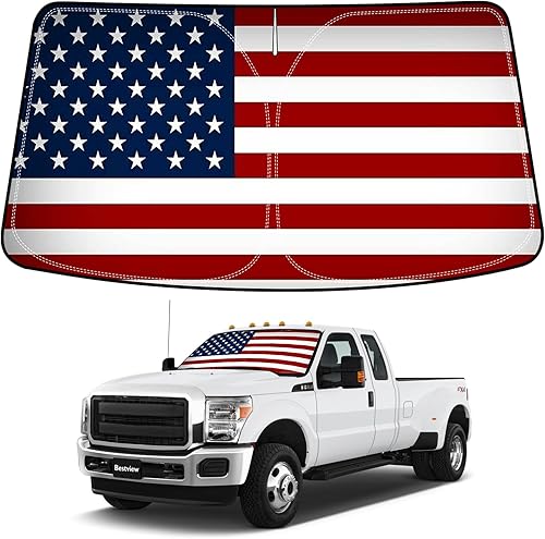 Bestview - Parasol para parabrisas con bandera americana para Ford F-250 F-350 de 2008-2016, parasol plegable personalizado para ventana delantera,