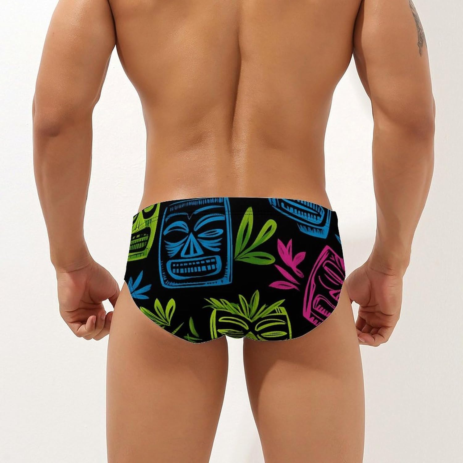 Hawaii Tiki Masks Mens Swim Briefs Print Bikini Swimwear Sport Swimsuit Surf Shorts Trunks