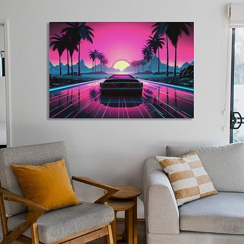 Miniatura 6 de Retrowave Vaporwave - Póster de los años 80 con palmera para auto, Synthwave, pintura para pared, lienzo para sala de estar, dormitorio, decoración