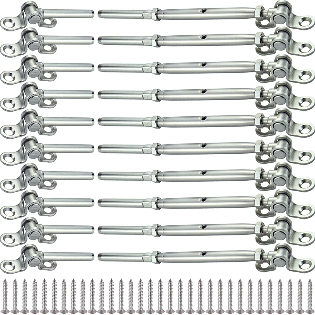 Challcrea 10 Pairs T316 Stainless Steel Cable Railing Hardware Kit, for 3/16 Cable Railing System, Adjustable Angle, Marine Grade