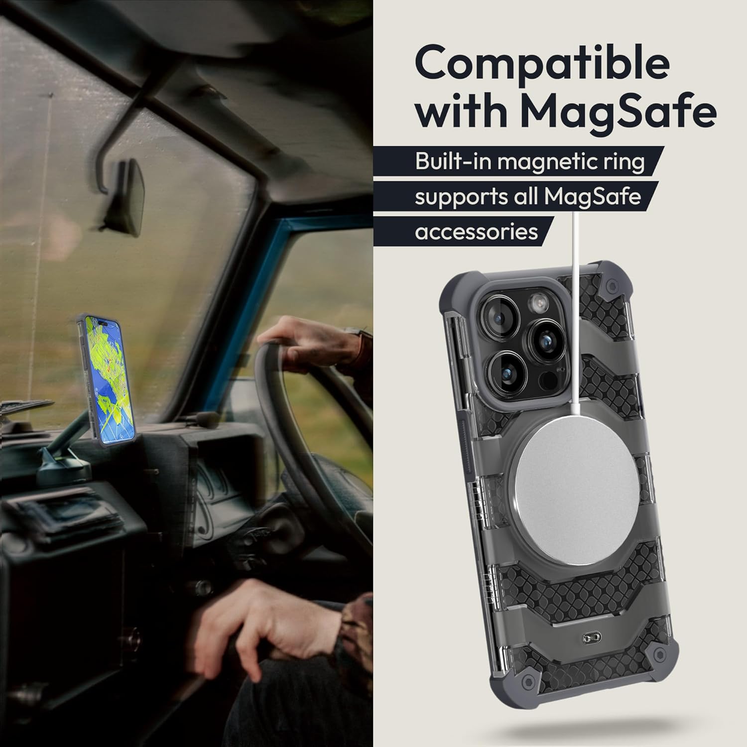 Protective Case Compatible with iPhone 15 Pro Cover - Shockproof Smartphone Cases Compatible with MagSafe - Grey