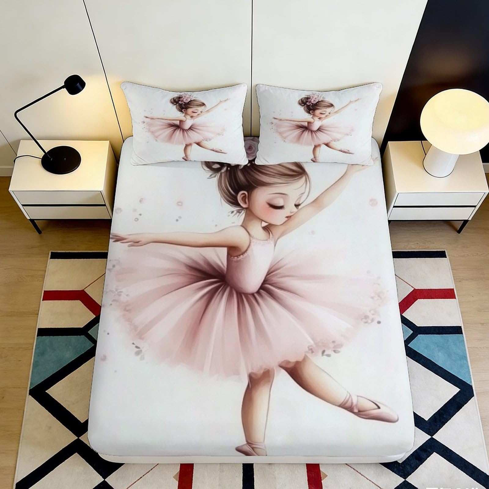 Pnayamiorkfel Girls Style-1 3D Printed Pink Ballerina Fitted Sheet Microfiber Soft Slip-Resistant Ballet Bed Cover For Bedroom Guest Room Decor 90X200x25cm