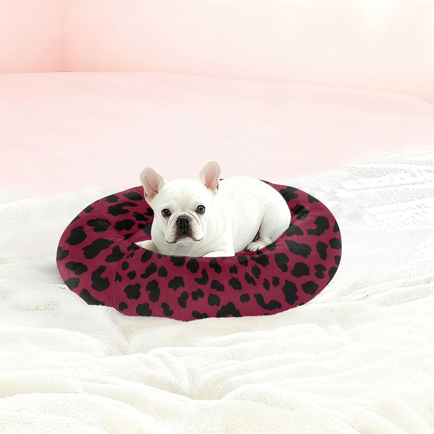 Burgundy Leopard Print Pet Dog Beds Warm & Soft Cat Pillow Bed for Extra Small Size Pets Supplies M