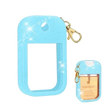 AIERSA Hand Sanitizer Spray Glitter Case Compatible with Touchland, Silicone Hand Sanitizer Case Holder with Keychain for Touch Land Mist 1FL. OZGlitter Sequin Blue