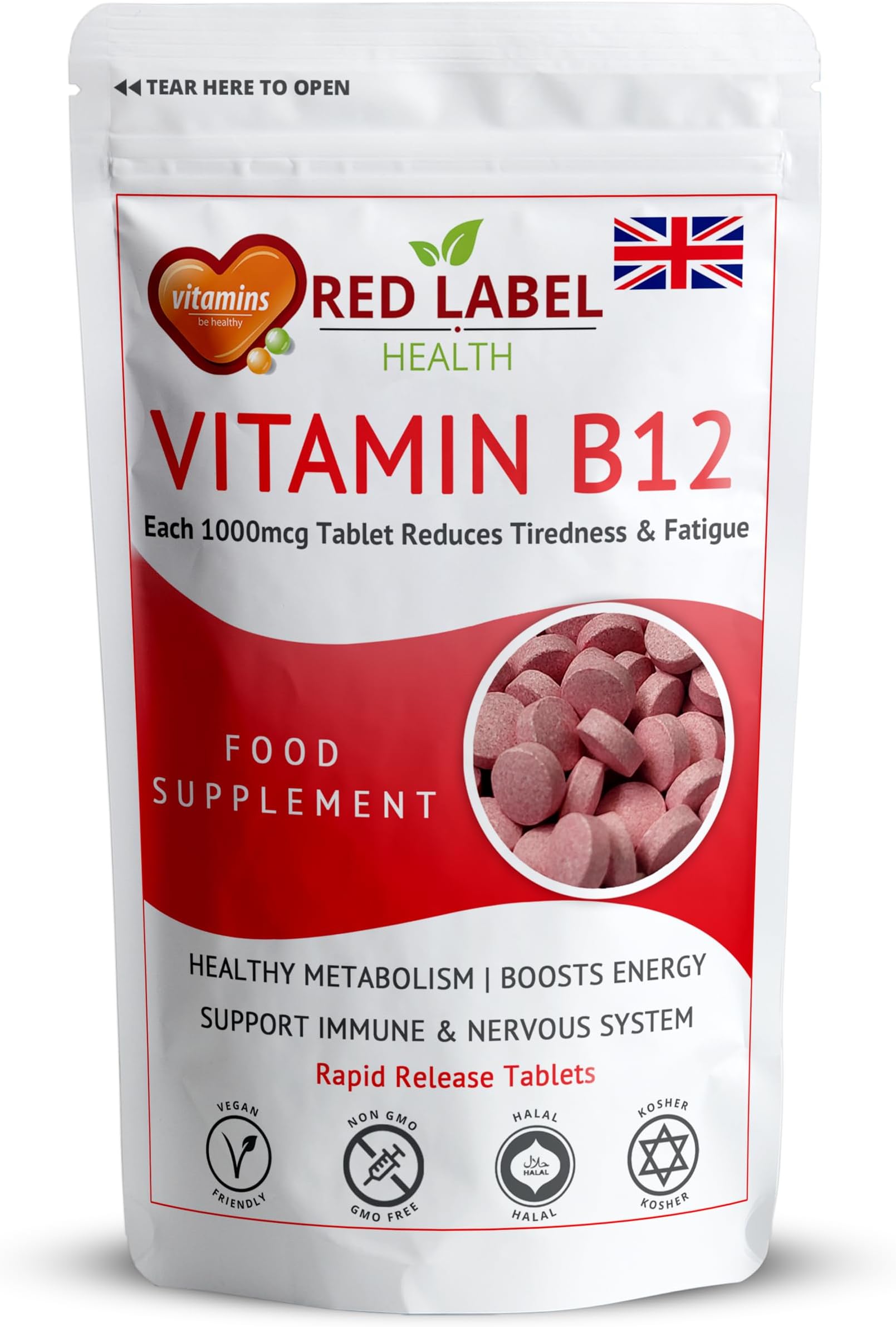 Vitamin B12 Tablets High Strength 1000mcg for Men & Women, Pack of 360 Tablets (1 Year Supply), Methylcobalamin B12 Vitamin for Tiredness and Fatigue, Vegetarian, Vegan
