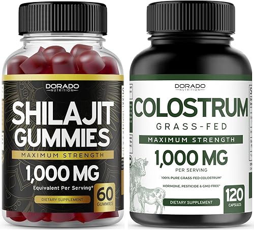 DORADO NUTRITION Gomitas Shilajit para hombres y mujeres (60 gomitas) y suplemento de calostro de 1000 mg por porción