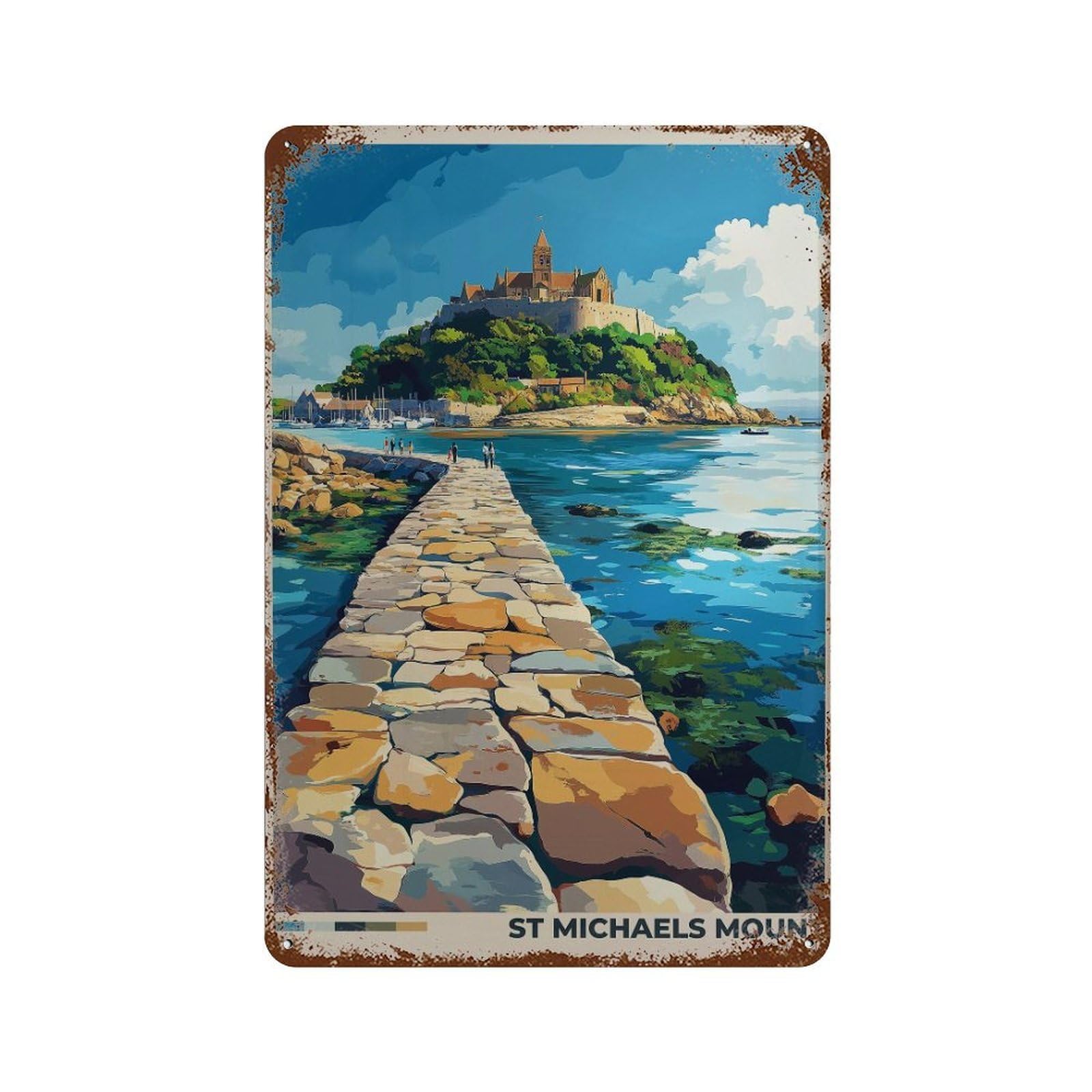 xiaoxiaoshen St Michaels Mount Travel Cornwall Coastline Wall Decor Art Metal Tin Poster Modern Home Decor Art Home Bar Shop Decorations Vintage Sign 30x20cm