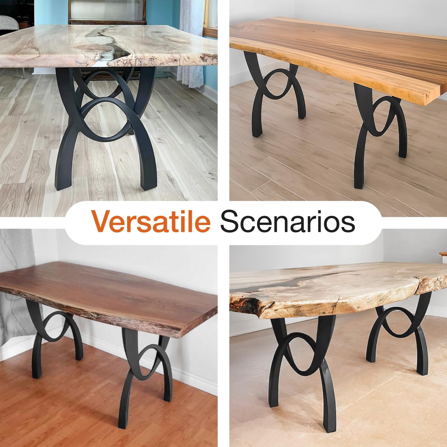 Flowyline 28" H 444 Uta Handcrafted Black Metal Table Legs and Bases for Dining Tables | Steel Desk Legs | Rust-Resistant, Adjustable Furniture Legs for Bench DIY Mid-Century Modern Indoor/Outdoor