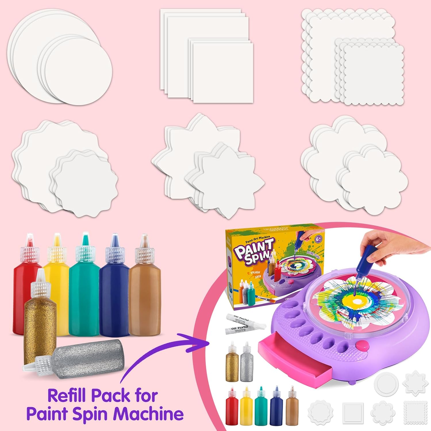 Arts and Crafts for Kids Ages 4-8,Paint Spin Art Machine Kit,Art Craft Set for 6-9 Year Old,Cool Painting Spinner Toys Kits Set,Art Supplies Birthday Gifts for Boy Girl Ages 6 7 8 9 10 11 12 Purple