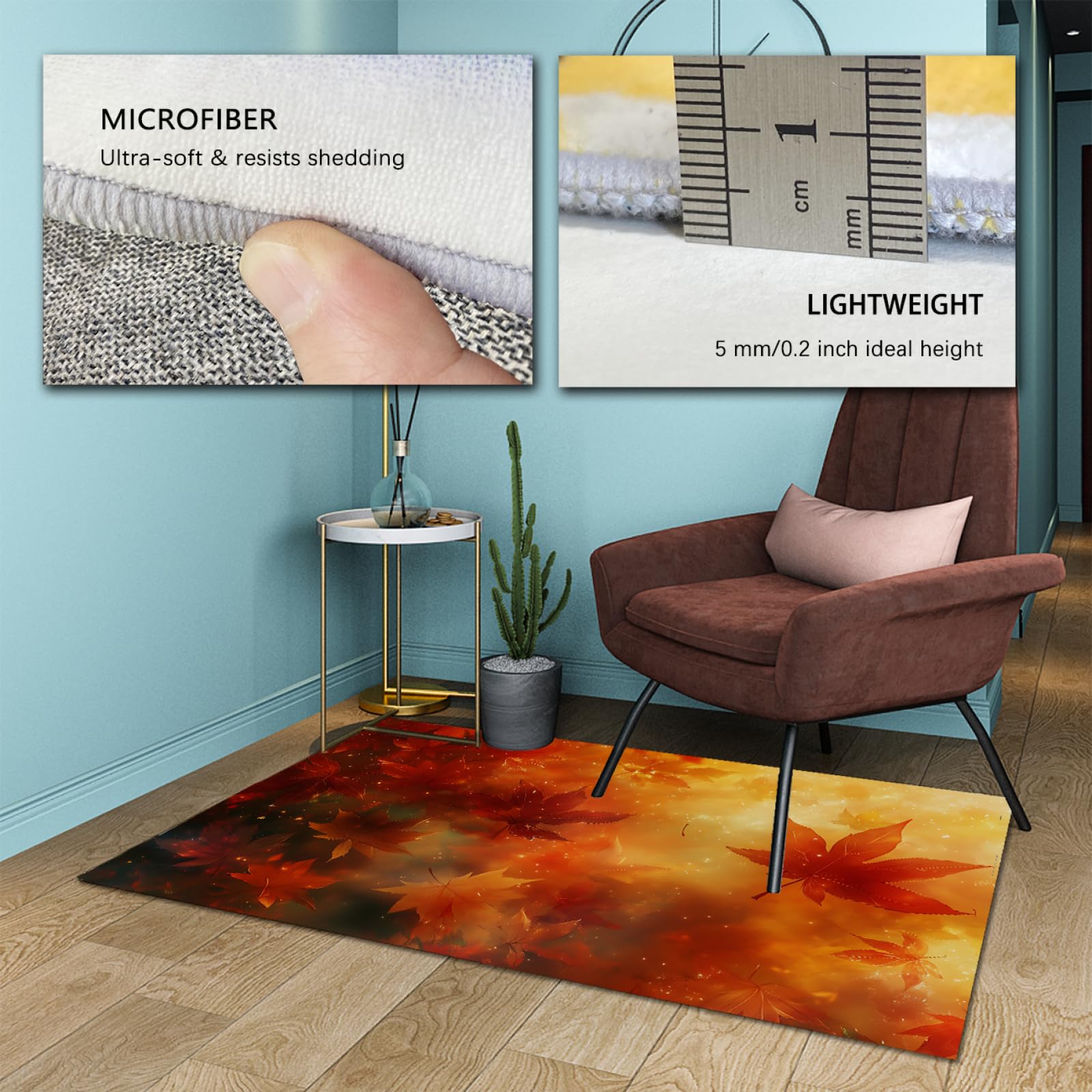 Vivid Maple Leaves Teppich mit Herbstfarbpalette Waschbar Kein Verschütten Großer Teppich im nordischen Stil für Wohnzimmer oder Kaminambiente 160 x 230cm