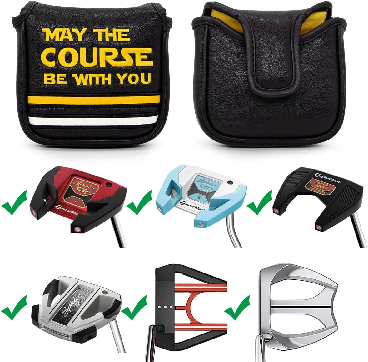 Golf Headcovers Golf Club Head Covers Elegant Embroidery Premium Leather Driver Headcovers May The Course Be with You Fairway Wood Head Cover Hybrid Covers Putter Covers for DF3 OZ1