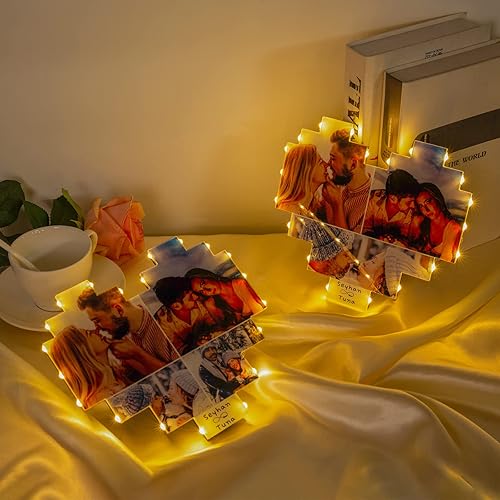 Miniatura 7 de Bijouweled Marcos de fotos personalizados de corazón, decoración de pared, marco de fotos personalizado con luces LED, collage de múltiples fotos