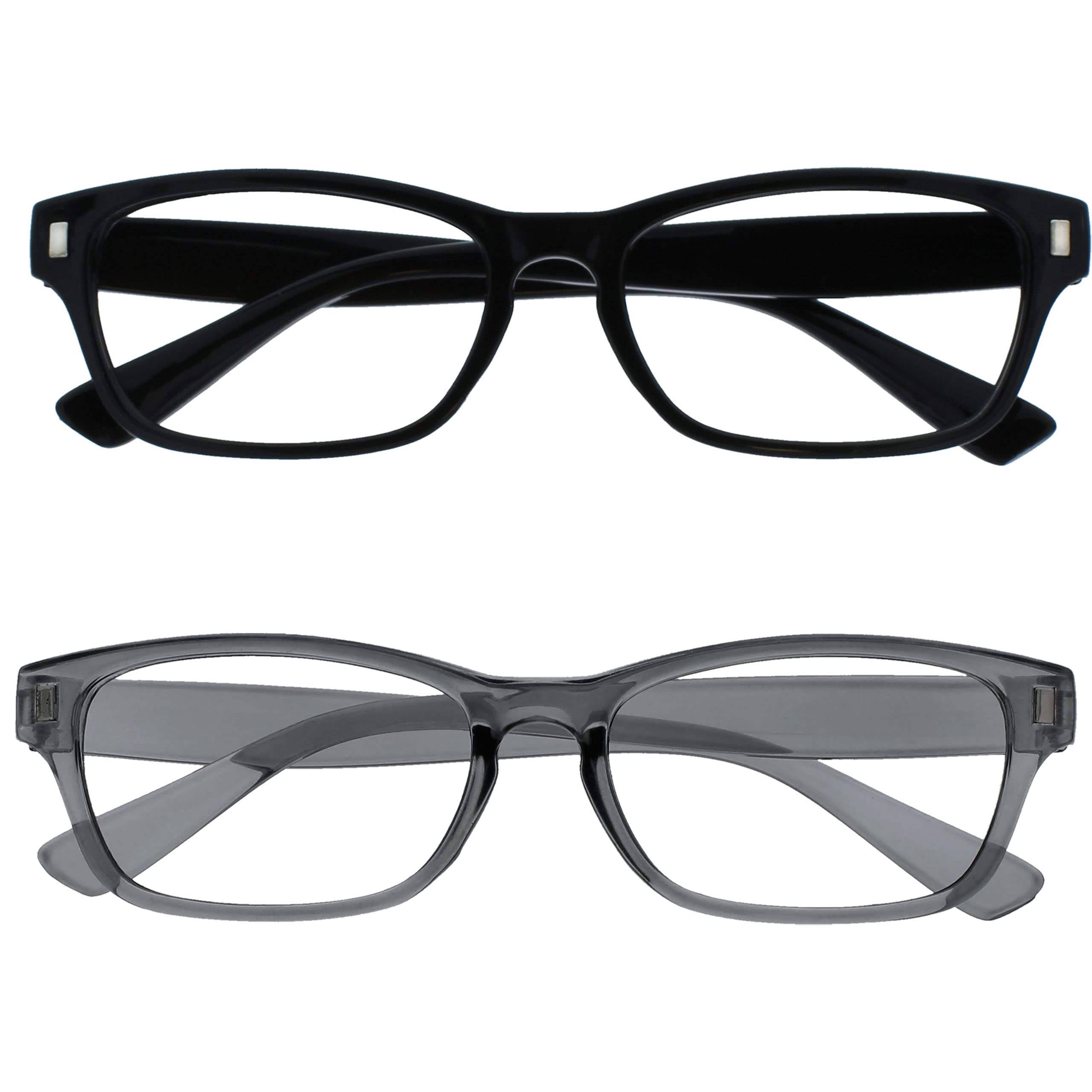 OPULIZE NET Reading Glasses for Women Men - Value 2 Pack - Vintage Inspired Square Frame with Iconic Front Detail - Scratch Resistant Lenses - Black Grey +1.00
