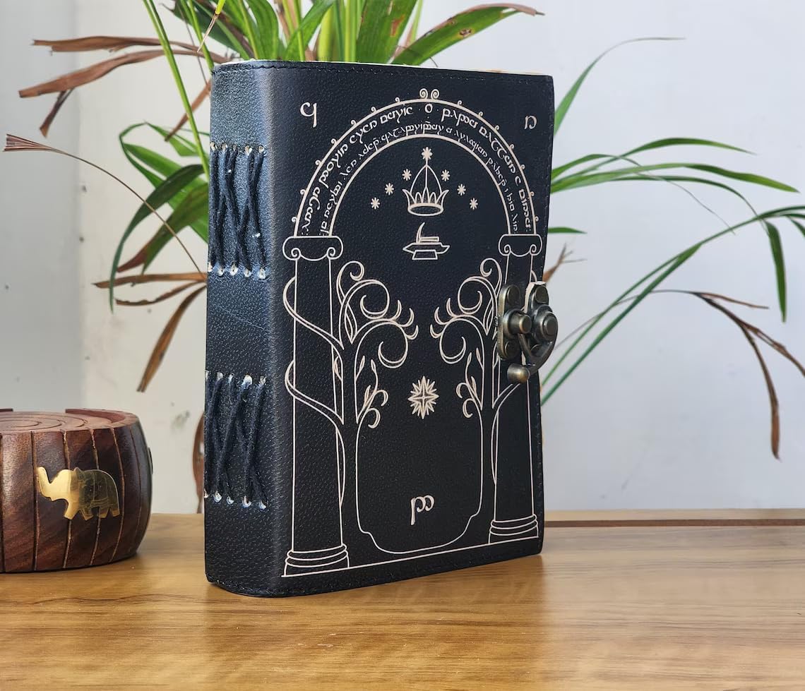 The Lord Of The Rings Book Hobbit lotr gifts Books Leather Journal lord of the rings decor Jrr tolkien books lord of the rings merch Book set Hardcover Merchandise Bookends Illustrated Edition ring gift (BROWN, 10X7)
