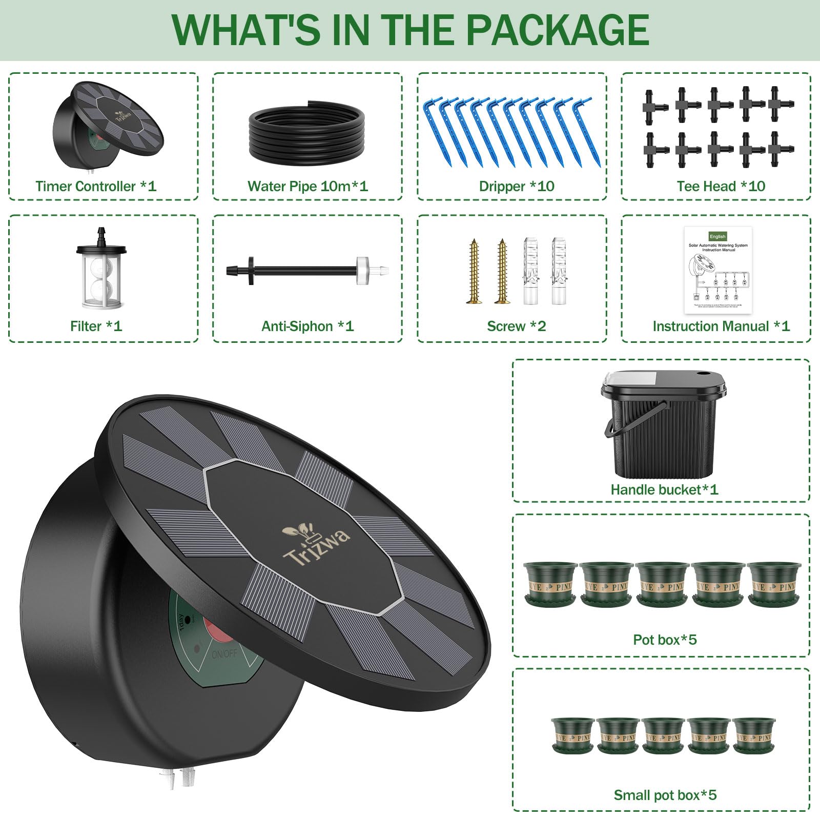 Système d'Arrosage Solaire Automatique, Batterie Haute Performance, Programmateur avec Réservoir d'Eau et Pot Séparé pour Balcon et Plantes | Programmateur pour Réservoir d'Eau et Pot Séparé, Balcon, Pot de Fleur, Plantes, Terrasse, Serre, Jardin, Idéal V